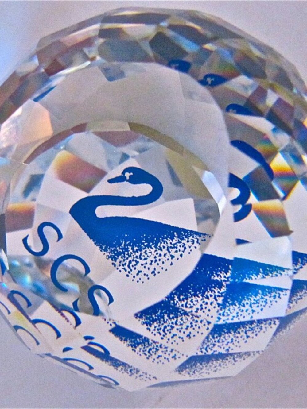 Swarovski SCS Crystal Golf Ball Paperweight-Blue Swan Logo -1990 Retired